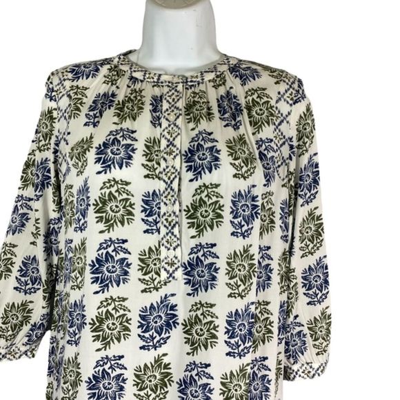 Loft Size XS Dress Sheath Button Front White Blue Floral Print Half Sleeve - Picture 3 of 9
